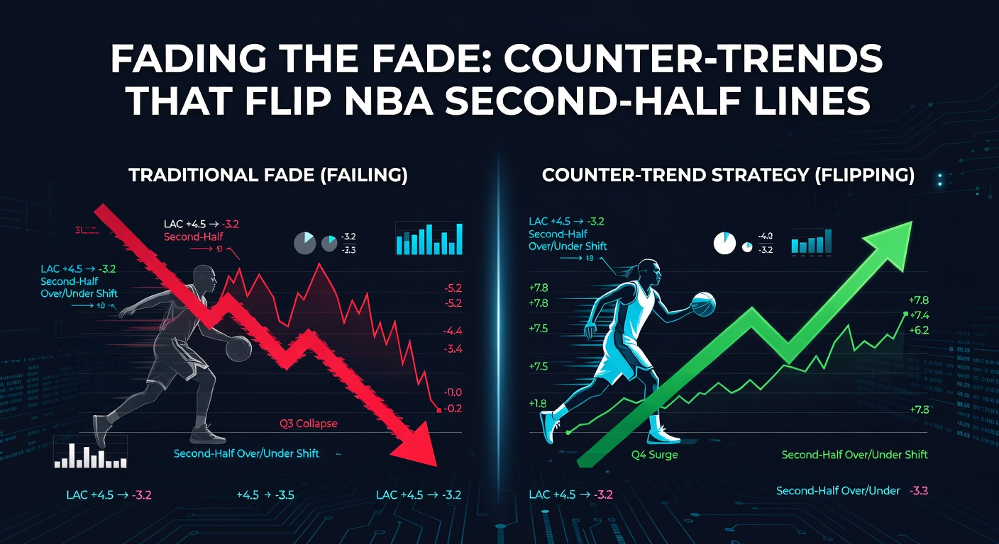 Graph showing NBA second-half line movements with counter-trend flips highlighted in green