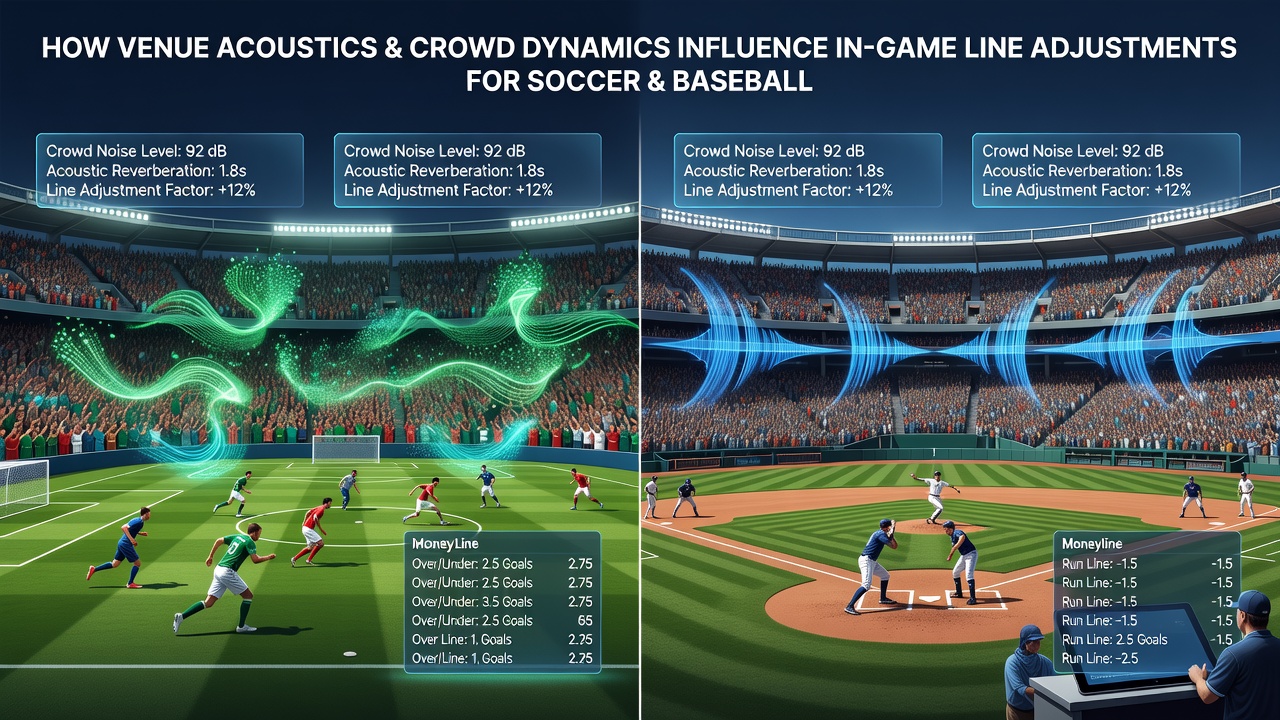 Baseball stadium crowd on their feet during a tense inning, illustrating dynamic spectator movement that contributes to acoustic waves and influences in-game decisions