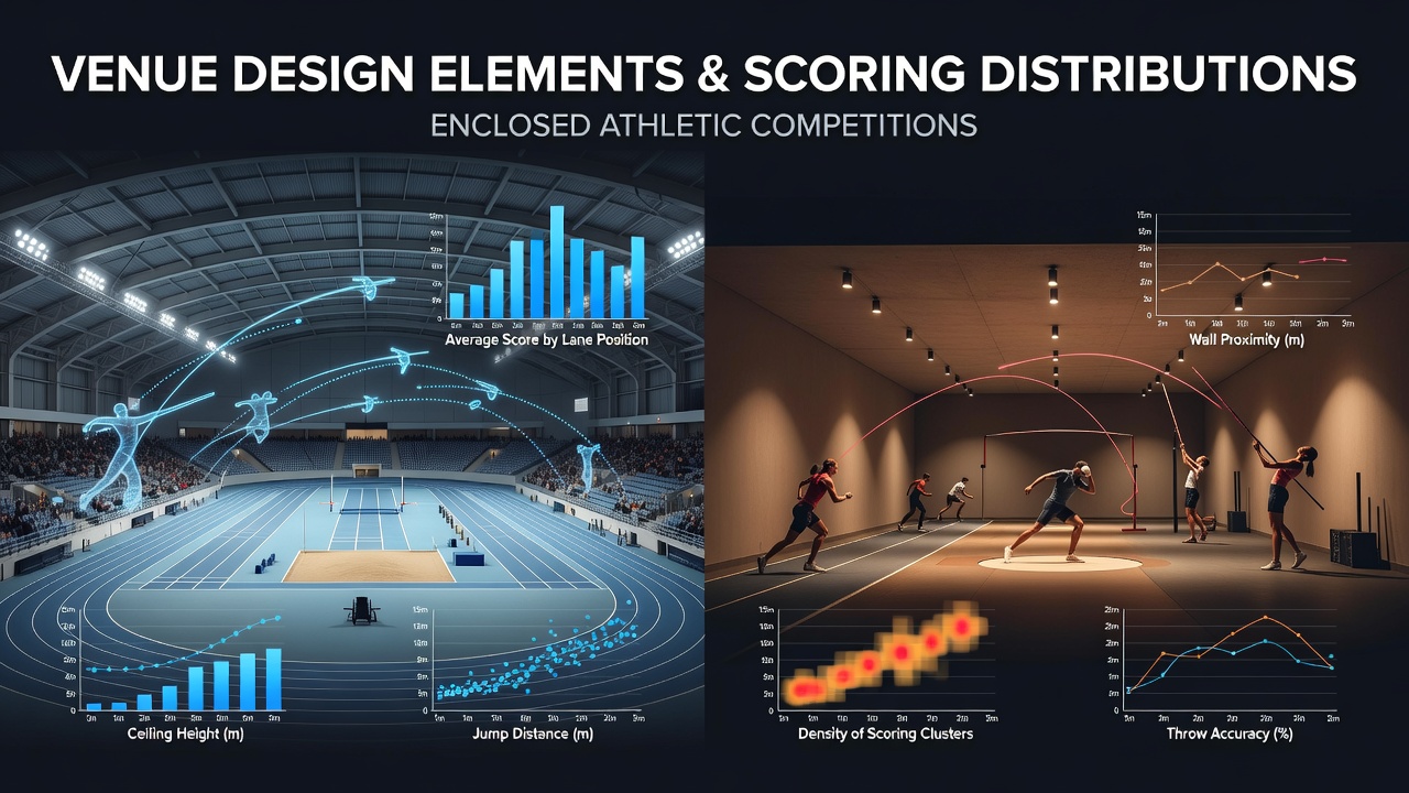 Interior view of an enclosed arena showing lighting fixtures, court dimensions, and seating arrangements that affect player performance and scoring