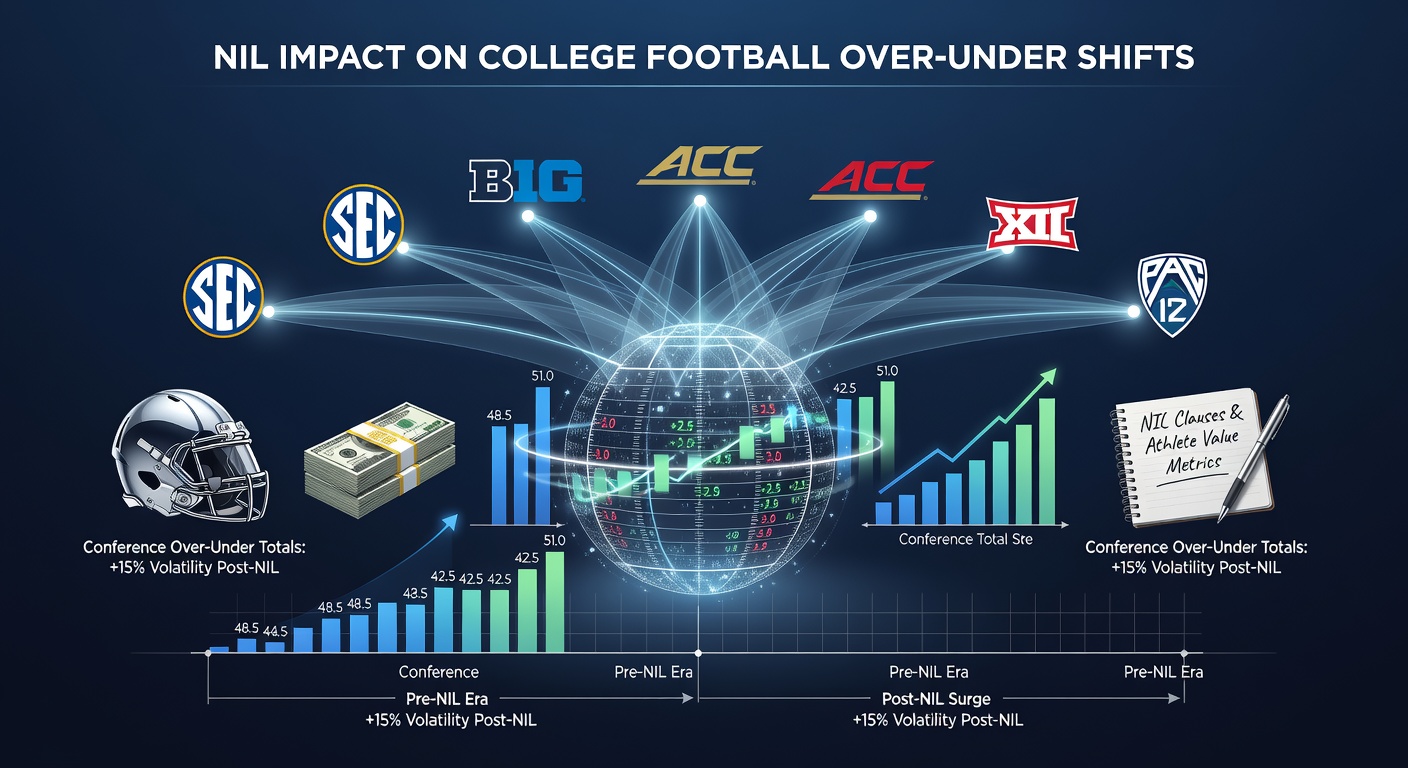 Data chart mapping conference realignment impacts on college football over-under betting lines from 2022 through 2026