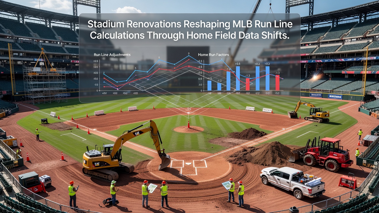 Close-up of MLB field showing new grass patterns and outfield wall after stadium renovation